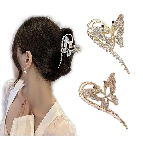 Diamond Sparkle Metal Claw Clip Set of 2 with Pearl Accents