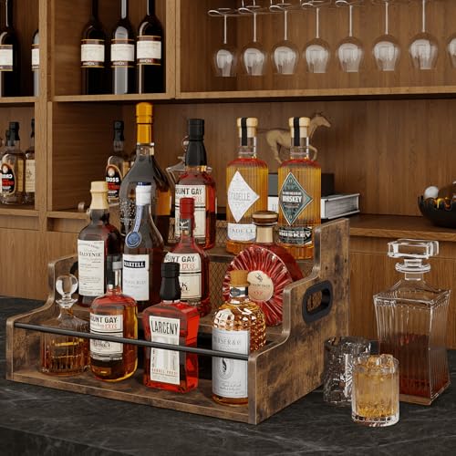Image of Homode Liquor Bottle Display Shelf, 3 Step Coffee Syrup Rack Organizer, Countertop Liquor Wine Rack, Mini bar, Liquor Cabinet, Home Retro Bar Shelf Stand for Whiskey Alcohol Drink