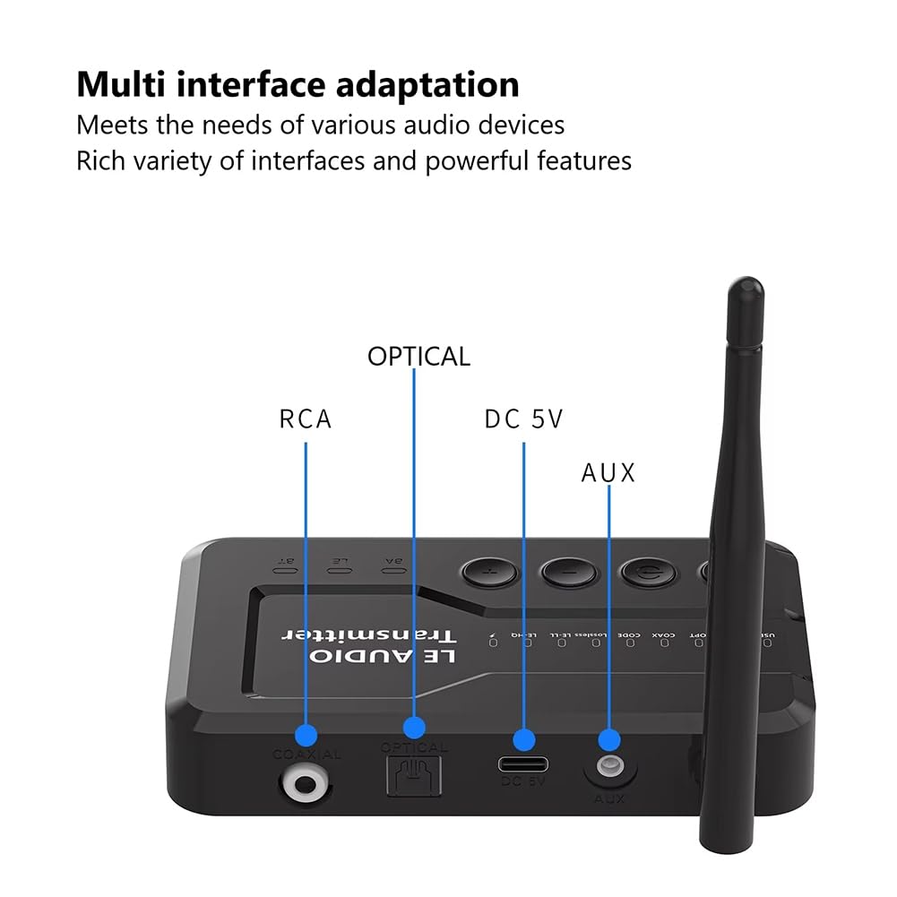 LE Audio Bluetooth 5.3 adapter nadajnik audio do słuchawek TV z bezstratnym Auracast LC3 do odtwarzania i oglądania muzyki