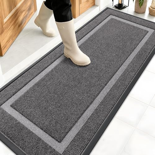 Image of OLANLY Front Door Mat Indoor Outdoor Entrance, Waterproof All-Season, All-Weather Doormat, Sturdy Natural Rubber, Fade Resistant, Low Profile, Easy Clean Patio Porch Entryway Mat, 59x20, Dark Grey