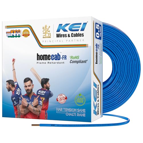 Image of KEI WIRES & CABLES Homecab 0.5 sqmm 1 Core Copper Flame Retardant House Wire PVC Insulated Cable for Domestic & Industrial Electrical Wiring (Blue, 90 Meters)