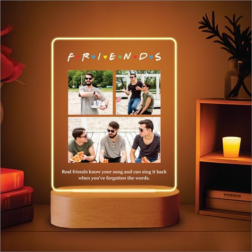 Image of Giftplease Customized LED Light Photo Frame for Friends | Personalized Lamp with Friendship Quote | Best Friend Gift for Birthday, Farewell, Friendship Day | Tabletop Frame 6x7.25 Inch FR 07