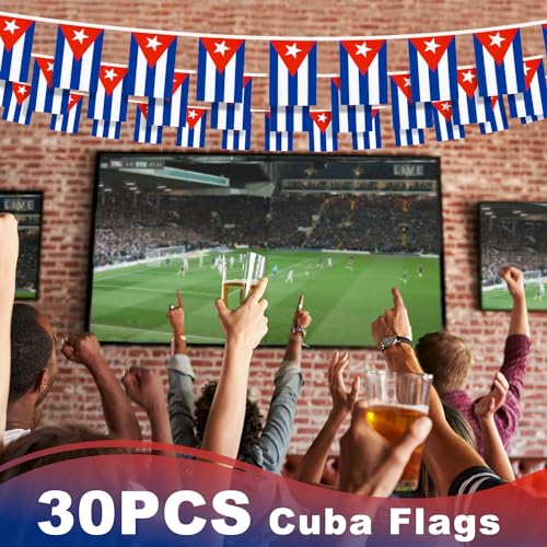 Image of Cuba String Flag Pennant Banner, Small Mini Cuban Flags Bunting Banner, National Country Decoration for School, Party, Sports Events, Patriotic Festival, 33 Feet 30 Flags