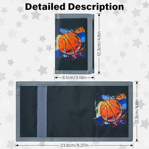 Image of Kids Wallet for Boys Girls, Trifold RFID Wallet with Key Chain and Zipper Pocket for Kids 4-18 Novelty Birthday Gifts, Coin Pouch Purse for Children Teens Outdoor Sports-Basketball