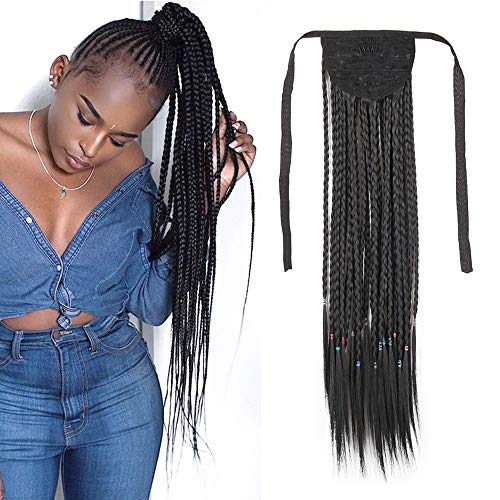KRSI 21Inch Bosnian Style Braids Ponytail Tie Up Handmade Ponytail Small Braids Long Ponytail (2#-NATURAL BLACK)
