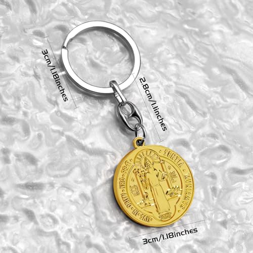 Image of St Benedict Medal Key Chain Saint Benedict Keychain Bless Safety Religious Gift for Parent, Family, Friend, Driver