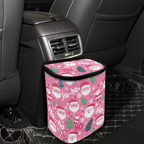Image of Christmas Santa Claus Cute Car Trash Hanging with Lid and Adjustable Straps, Multipurpose Trash Bag Organizer Universal Car Accessories for SUVs, Trucks