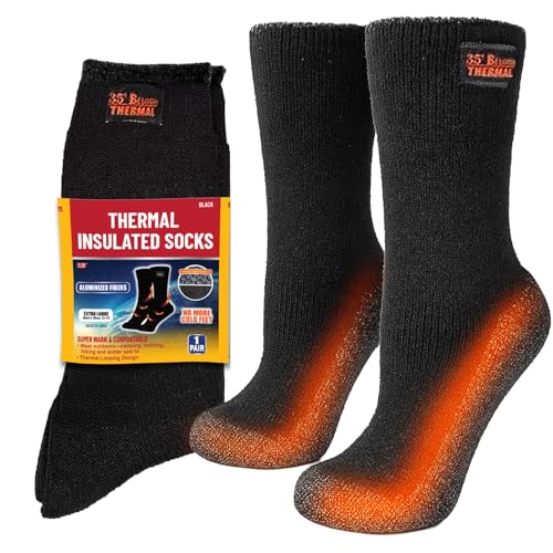 35° BELOW Thermal Insulated Socks for Men and Women, Designed with Soft Aluminized Loops to Keep Feet Warm and Cozy, One Pair, Large, Black