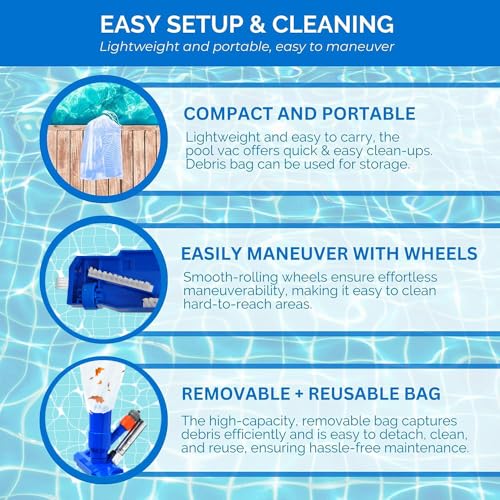 Poolsauger Staubsauger,Pool Staubsauger mit 2.1M Verstellbarem Stab,Neuer Verbesserter Metallanschluss und Seitlichen Borsten,Pool Reinigung Bodensauger,Saugbürste für Pool (Blau/A)