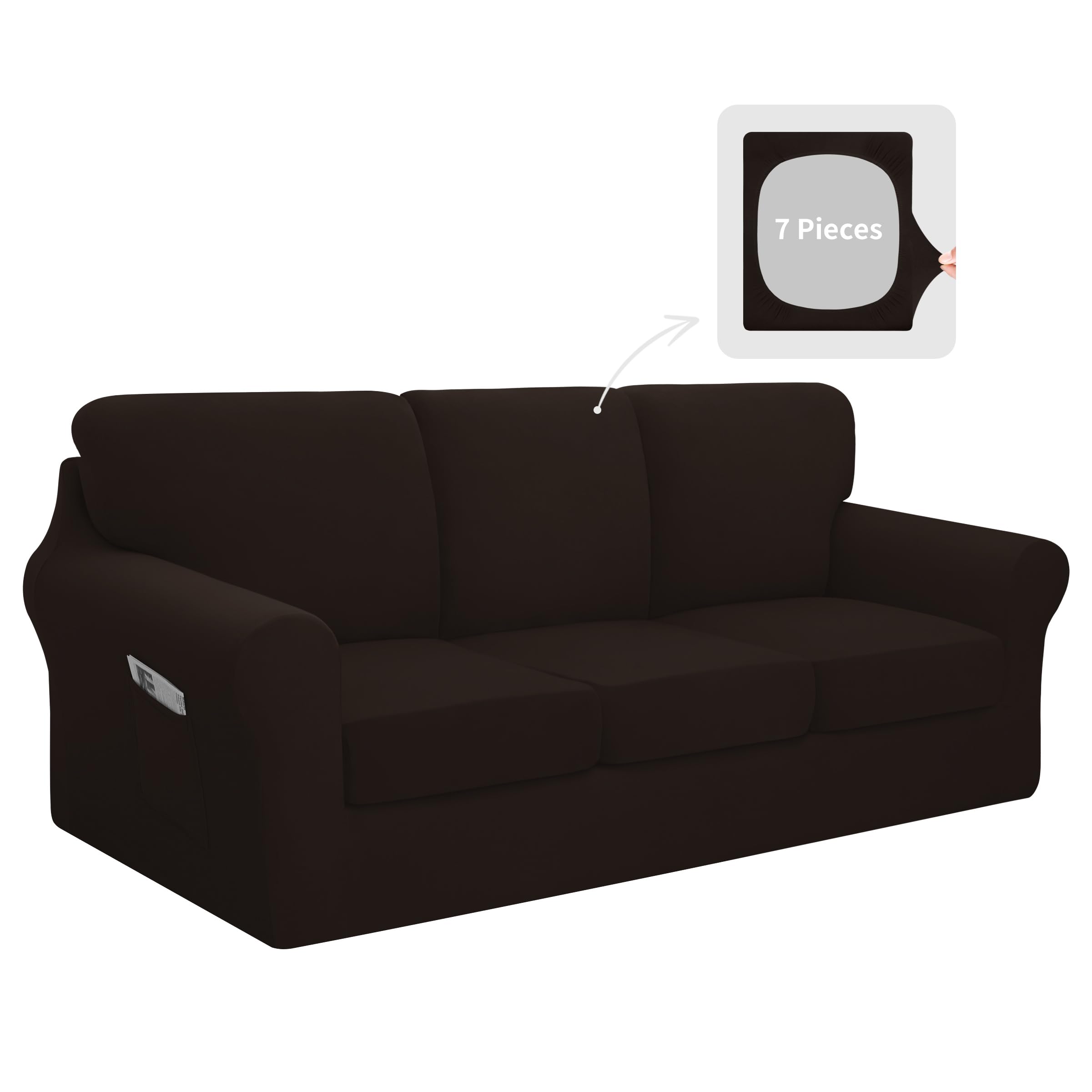 Easy-Going 7 Pieces Stretch Sofa Couch Cover, X-Large, Chocolate