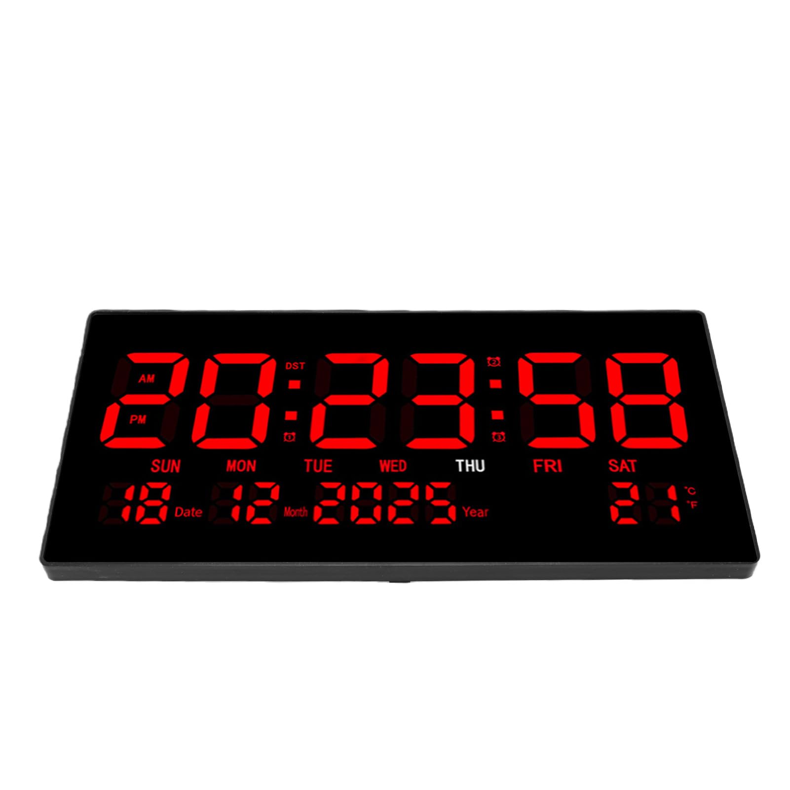 Qcwwy Orologio da Parete a LED di Grandi Dimensioni, Orologio Digitale in ABS con Calendario Perpetuo, Memoria di Spegnimento per Supporto da Scrivania a Parete con Ampio Display per Casa, Ufficio e
