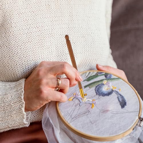 Image of 2 Pcs Tambour Hooks Kit Embroidery Crochet Hook Wood Handle Tambour Embroidery Kit French Drum Hooks with 6 Needles Tambour Hook Latch Beaded Needle for Embroidery Sequin Beading Knitting DIY Sewing