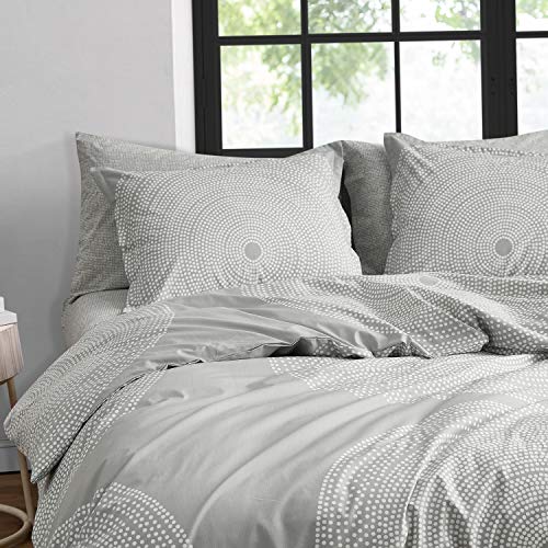 Image of MARIMEKKO - Queen Duvet Cover Set, Smooth Cotton Percale Bedding with Matching Shams, Lightweight Home Decor (Fokus Grey, Queen)