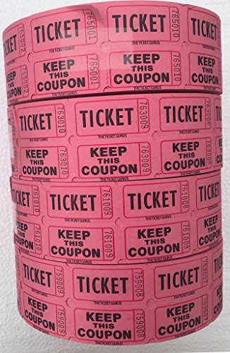 The Ticket Gurus-Raffle Tickets - (4 Rolls of 2000 Double Tickets) 8,000 Total 50/50 Raffle Tickets-(4) Pink Rolls