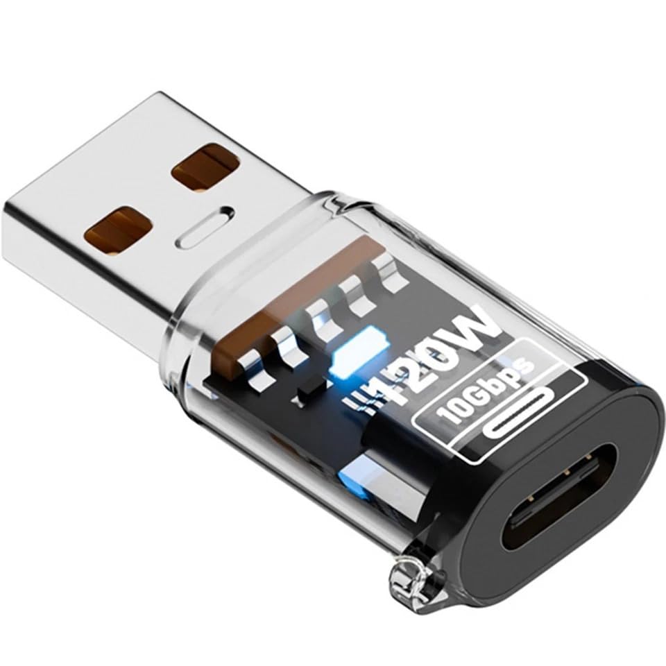 etzin usb to type-c adapter, 10gbps data transfer speed, high-speed charging converter (tansparent)