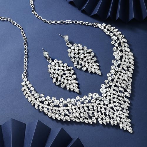 Image of Atasi International American Diamond Style Crystals Necklace with Earrings Jewellery Set for Women and Girls | Suited for Party, Wedding, Engagement, Special Occasions | Gift for Her