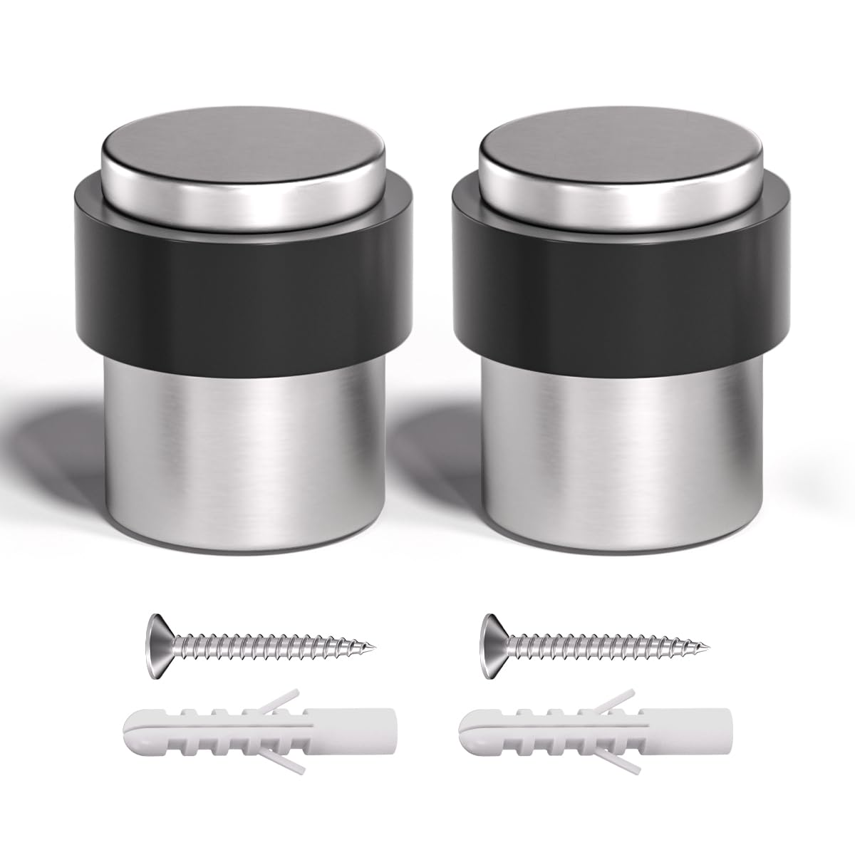 SANATO 25 topes de puerta de níquel montados en el suelo con goma negra, cilíndrico de acero inoxidable 304