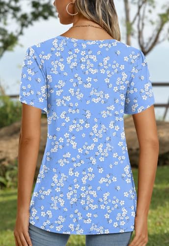 Image of CATHY 2026 Women Tops Summer Short Sleeve Tunic V Neck T-Shirts Loose Casual Floral Blouse S-4XL
