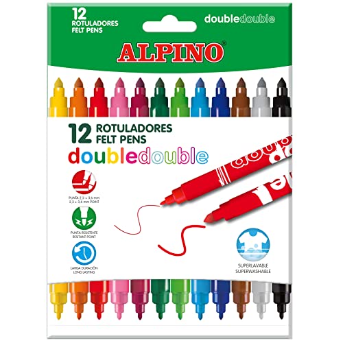 Rotuladores Punta Fina Alpino 12 Rotuladores de Colores Doble Punta | Rotulador Punta Gruesa 3,6mm y Punta Fina 2,3mm | Colores Superbrillantes y...