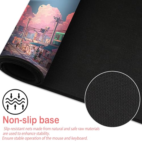 Image of Nuxovilar Professional Large Mouse Pad & Computer Game Mouse Mat (35.4x15.7IN, Pastel Cartoon Town Art) (90 * 40cm Pastel Cartoon Town)