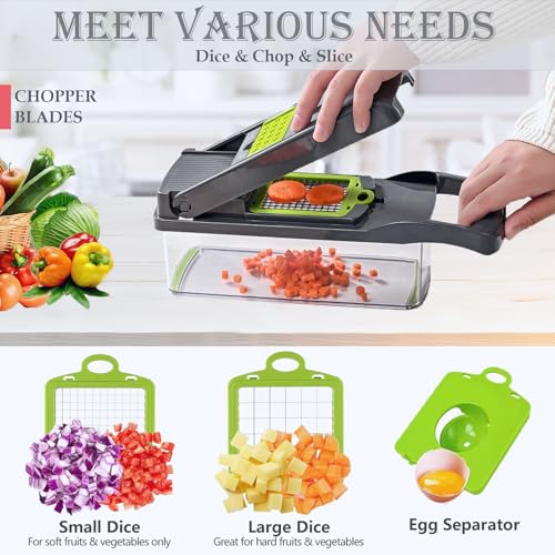Vegetable Chopper Dicer with Container | Cheese Grater Mandoline Slicer Cabbage Shredder French Fry Cutter Stainless Steel for Veggie Onion Potato Fruit Food, Manual Hand Cooking Gadget for Kitchen - Image 3