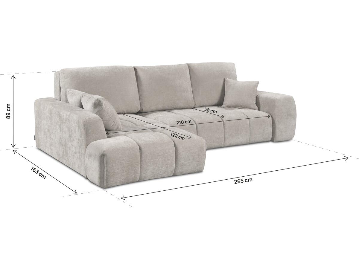 Canapé d'angle Gauche Convertible 3 Places Tissu Chenille Beige Habitat et Jardin