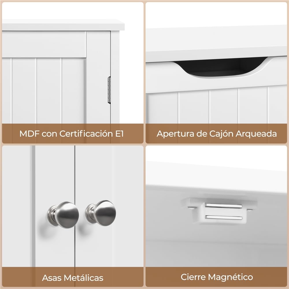 Yaheetech Armario Baño de Suelo Mueble Baño con 4 Cajones Mueble Auxiliar Cómoda Armario con 2 Puertas, Estante Ajustable 81x30x83 cm Blanco