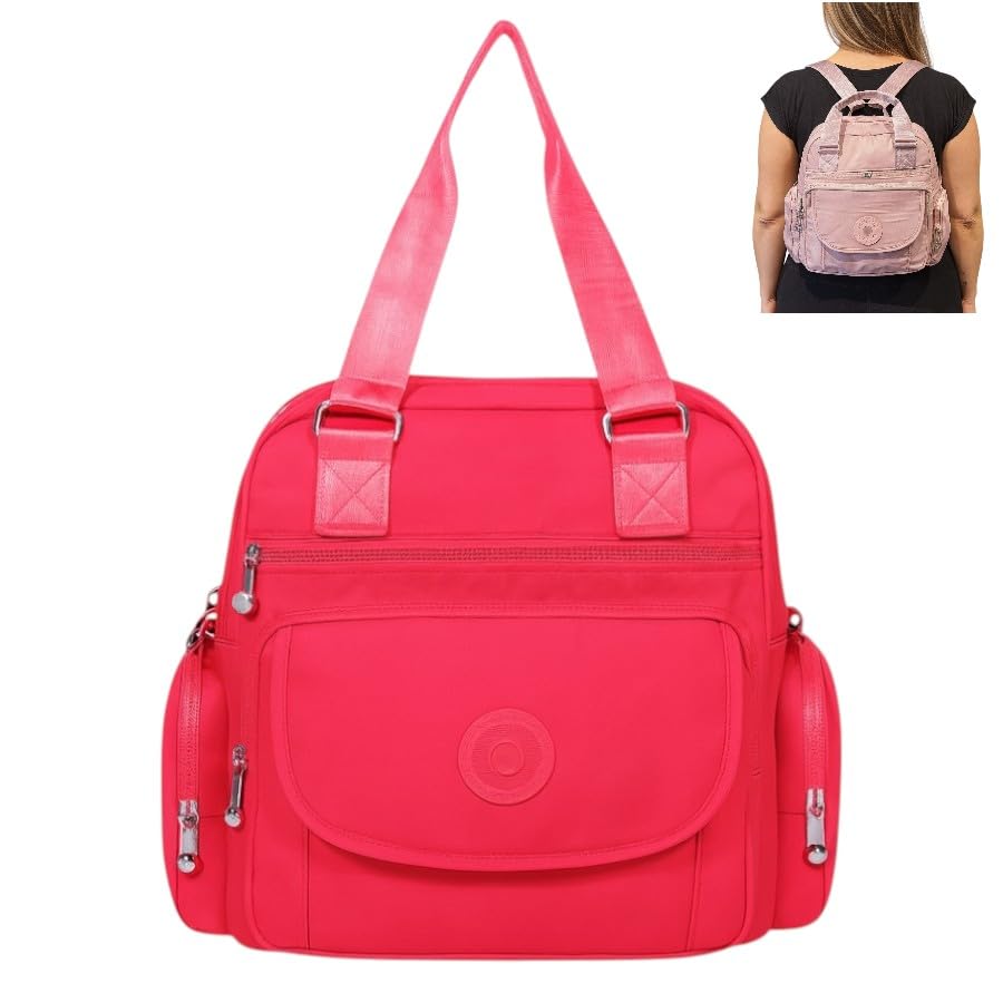 Mochila Bolsa Feminina Casual, Ajustável, Resistente à Água, para Escola, Trabalho e Passeio (Pink)