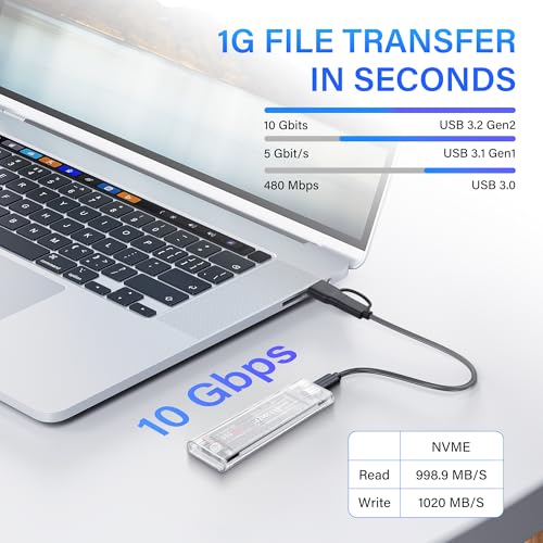 Carcasa Transparente SSD M.2 NVMe/NGFF USB-C 10Gbps miniatura 2