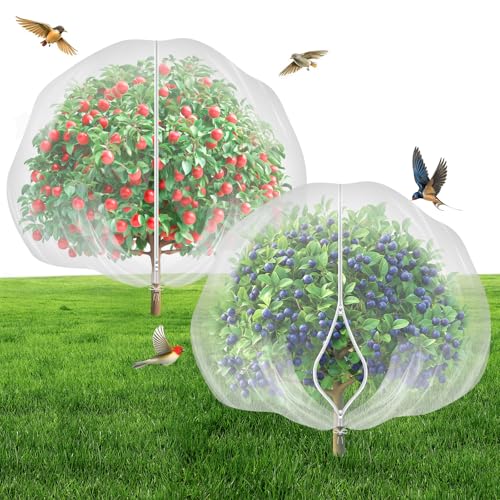 Fruit Tree Netting with 2-Way Zipper & Drawstring - 6.4'x6.4' Garden Plant Net Pest Barrier to Prevent Cicadas Bird Squirrel Deer - Protection for Blueberry Tomato with Fine Mesh Insect Cover (2 Pack)