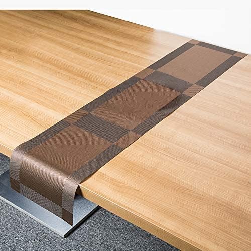 Image of YELONA Dining Table Placemats and Runner Set - Heat Resistant, Washable, Stain Resistant Mats - Woven Vinyl Plastic - Easy to Clean-(45x30 cm 4 Placemats, 180x30 cm 1 Runner)-Ideal for Stylish Dining