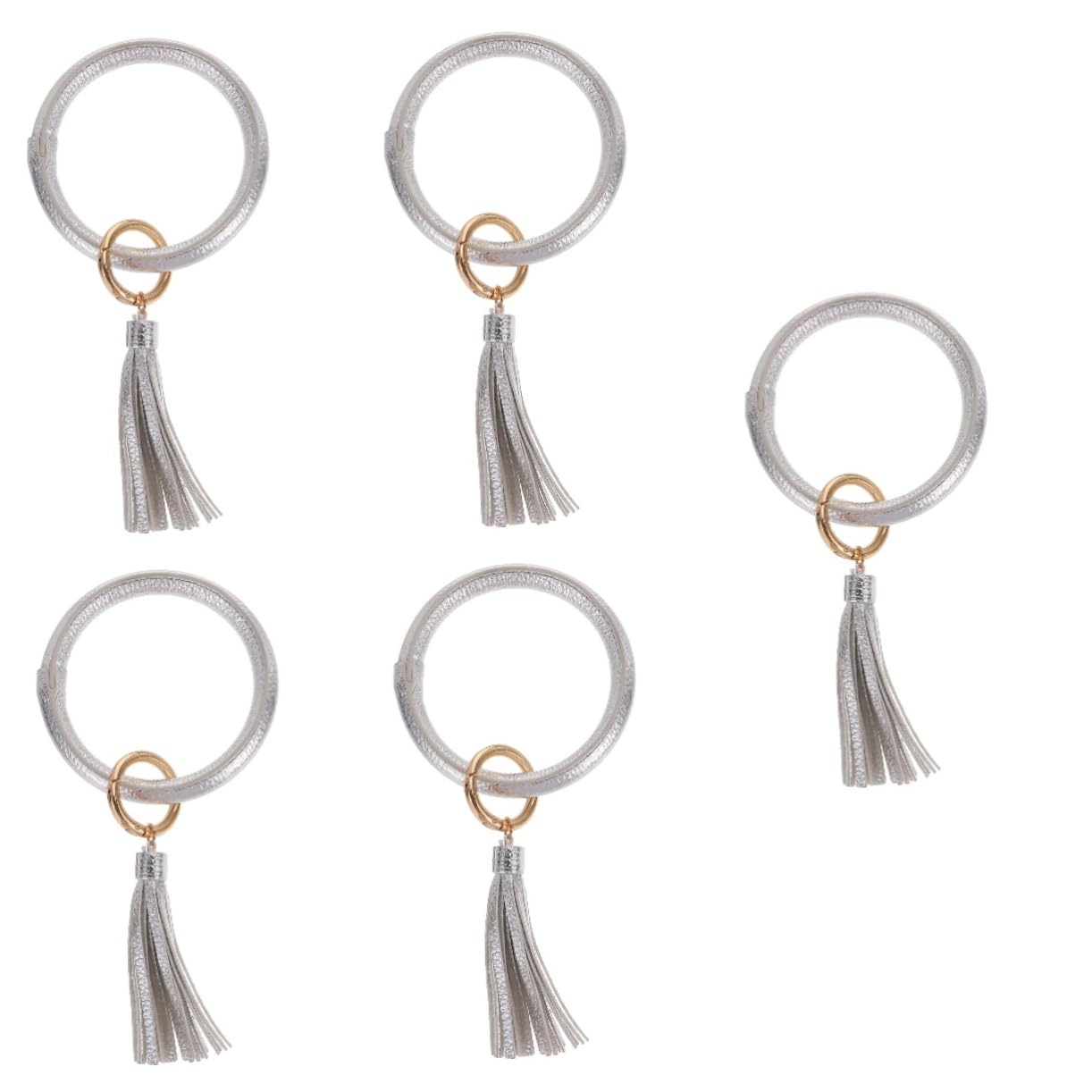 LIFKOME 5 Piezas colgante de llavero pulsera con llavero y borlas con borla muñequeras Brazalete de tassel pulsera de cadena de llave de a cuero artificial Silver
