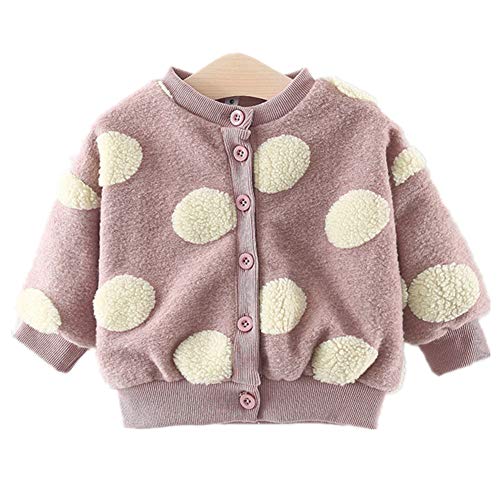 Newborn Toddler Baby Boy Girl Sweater Fall Winter Polka Dots Cashmere Plush Crewneck Button Down Cardigan Outfit (Jacket Pink, 2-4T)