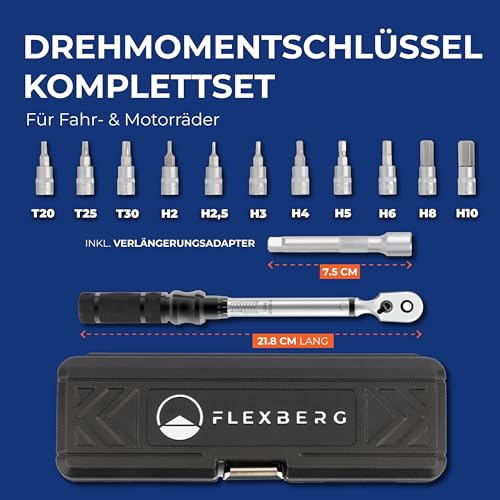 FLEXBERG 1/4 Drehmomentschlüssel – Fahrrad Drehmomentschlüssel für Wartung – Präzises Set...