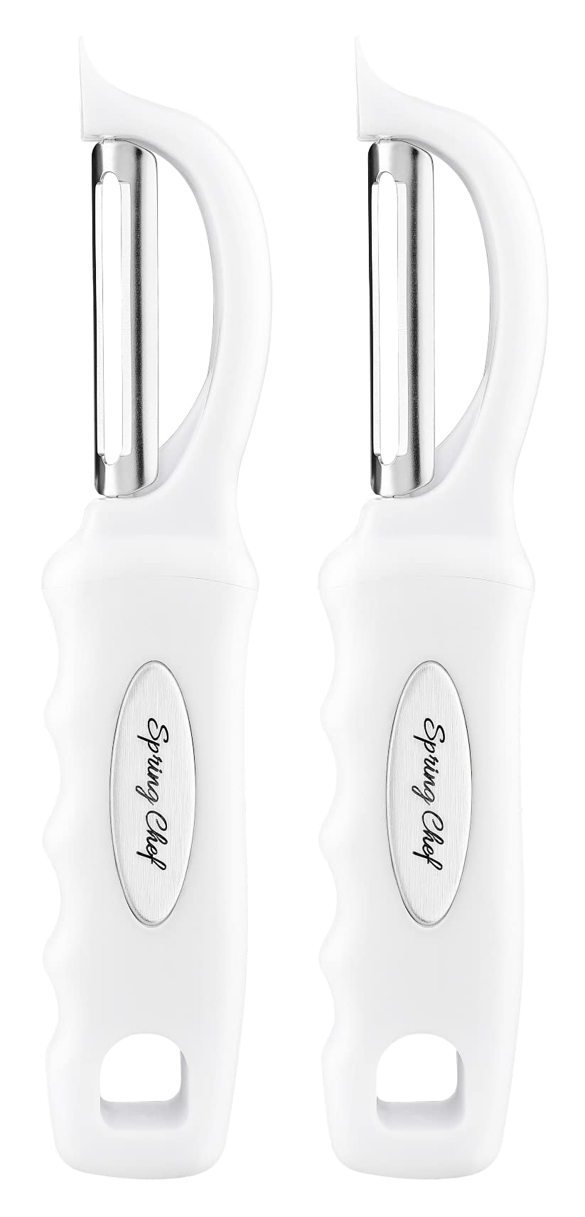 Spring Chef Premium Swivel Vegetable Peeler, Comfortable Handle and Ultra Sharp Stainless Steel Blades - Perfect Kitchen Peeler For Veggie, Fruit, Potato, Carrot, Apple - White - Set of 2