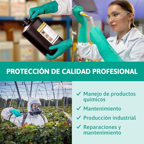 Ansell AlphaTec 37-185 Guantes Nitrilo Impermeables, Guantes Trabajo Multiuso, Limpieza, Cocina, Químicos, Seguridad Hogar, Sin Latex y Reutilizable, Guantes Hombre Mujer, Verde, Talla 2XL (1 Par) - imagen 3