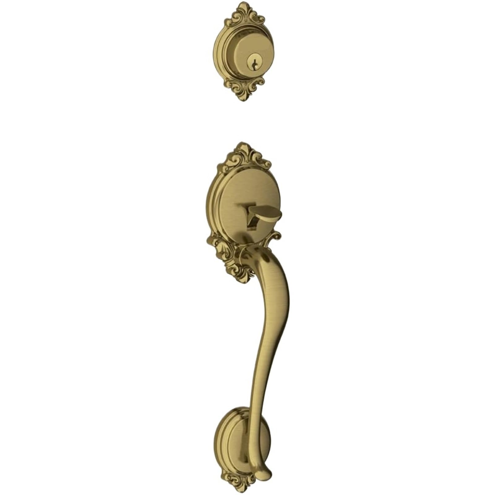 Exterior Door Handle with Deadbolt Lock Antique Brass Finish for Home Entry