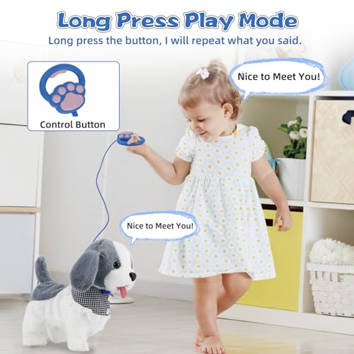 Arkyomi Hund Spielzeug Kinder,laufender Hund mit Leine der läuft und bellt,Haustiere roboterhund interaktives Spielzeug,Ferngesteuerter spielhund mit Schwanzwedeln und sprechender grau