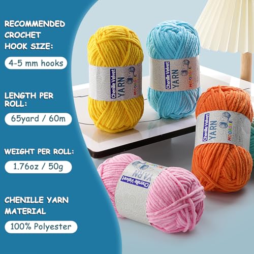 Image of 4 Pac Chenille Yarn for Crocheting - Blanket Yarn for Crocheting - Fluffy Yarn for Crochet, Baby Yarn for Crocheting Soft Blankets Weight Per Roll 50g /1.76oz, Length 60m /65yard (Dark Grey)