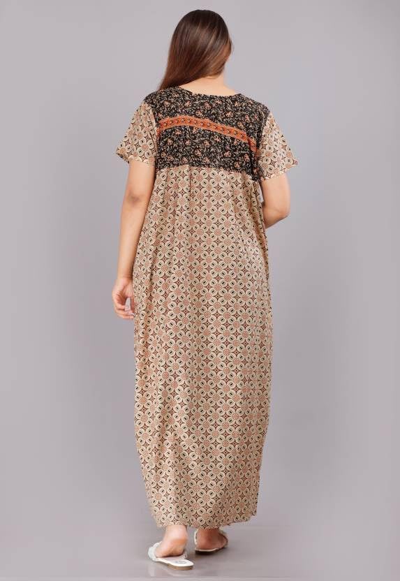 Image of Women Flower Printed Casual Wear Cotton Nighty - Gown-MFNT5014