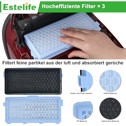 Filter für Miele Active Airclean Plus 50 Staubsauger Compact C1&C2, Complete C2&C3, S8340 S4000 S5000 S6000 S8000, 6 GN Staubsaugerbeutel+3 HEPA Filter+6 Mikrofilter, Staubsaugerfilter für Miele Serie
