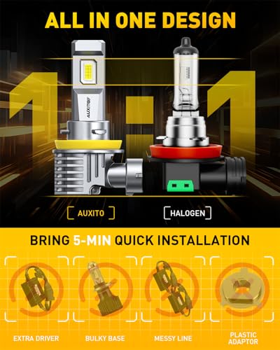 Image of AUXITO H11 /H8 LED Fog Light Bulb, 80000LM 6500K Cool White, EMC Protection, Plug-N-Play, Driving Light Replacement Bulbs Pack of 2