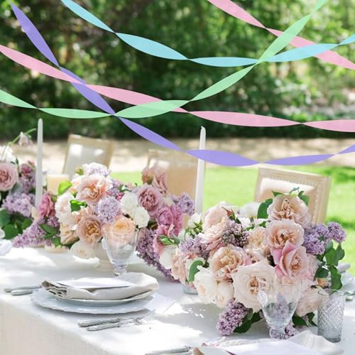 Image of 8 Rolls Crepe Paper Streamers, Blue, Purple, Pink and Green Streamers Party Decorations for Mermaid Party Birthday Baby Shower Bridal Shower Wedding Lavender Party