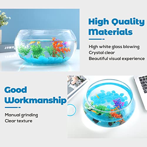 Image of 1 Gallon Glass Fish Bowl with Decor, Include Fluorescent Rocks & Colorful Plastic Trees, High White Glass for Clear View, Small Fish Bowl /Aquarium for Betta /Goldfish, Nice Home Decor