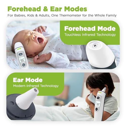 Image of Forehead and Ear Thermometer, No Touch Digital Infrared Thermometer for Baby, Adult and Whole Family| Multifunction Quick Accurate Reading, Fever Alarm, Record Memory, TGA ARTG No. 353751