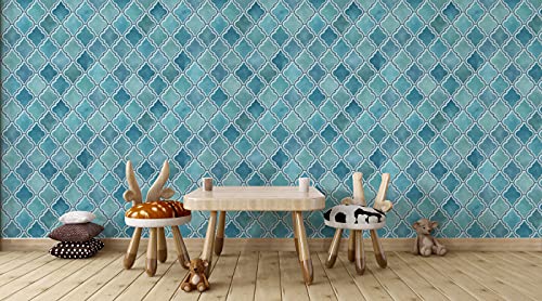 Image of DWELLSINDIA Teal Moroccan Arabesque Wallpaper for Home Decoration | Self Adhesive Peel & Stick, Thick Textured Premium Paper | Waterproof, Scratch Resistant | Living Room & Entryway | 41 x 244 cm