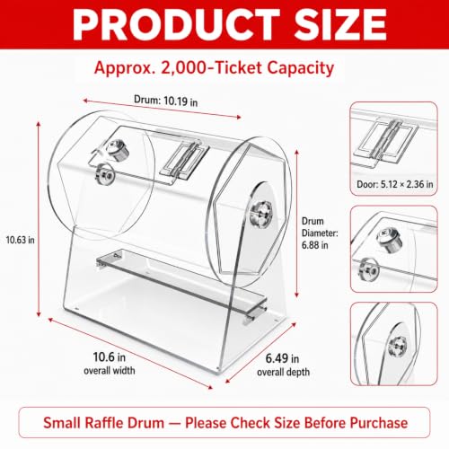 Image of Raffle Drum Holds 2000 Tickets, Raffle Spinner Box for Lottery Bingo Games
