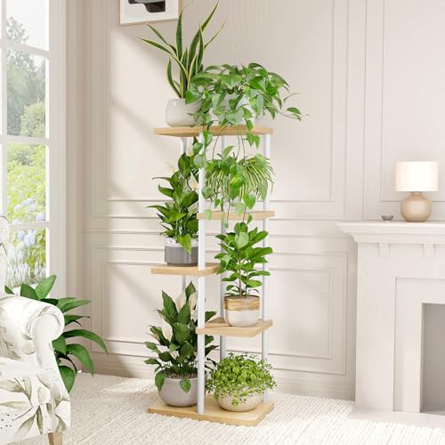 Support plante interieur metal blanc et etagere a fleurs d angle Bamworld - 3