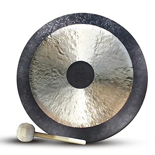 Traditional Chinese Bronze Gong, With Gong Mallet, Hanging String, Aged Look And Beautiful Shimmering Wash Quality(18 Inch)