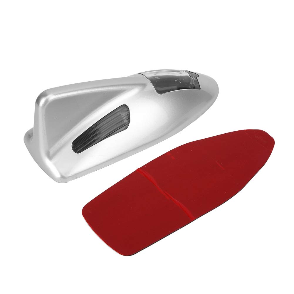 10Pcs Car Shark Fin Antenna Cover Shark Fin-Shaped FM/AM Receiving Antenna AM FM Radio Signal Roof Aerial Adhesive Tape Base Solar Powered LED Warning Light Outdoor Antenna (Silver)